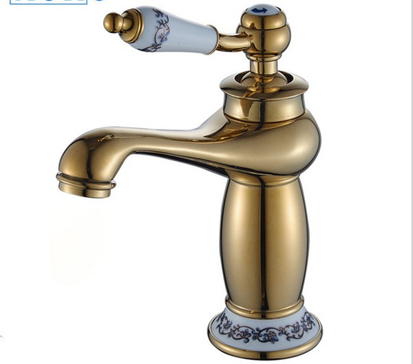 European antique faucet copper basin single hole hot and cold mixed water bathroom cabinet bathroom faucet gold