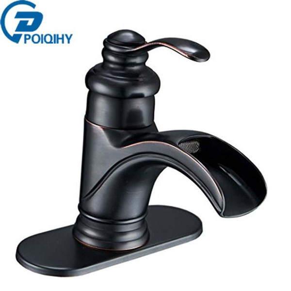 Basin Faucet Waterfall Single Handle Vanity Sink Mixer Taps Brass Deck Mounted Basin Bathroom Faucet Black & Brushed Nickel