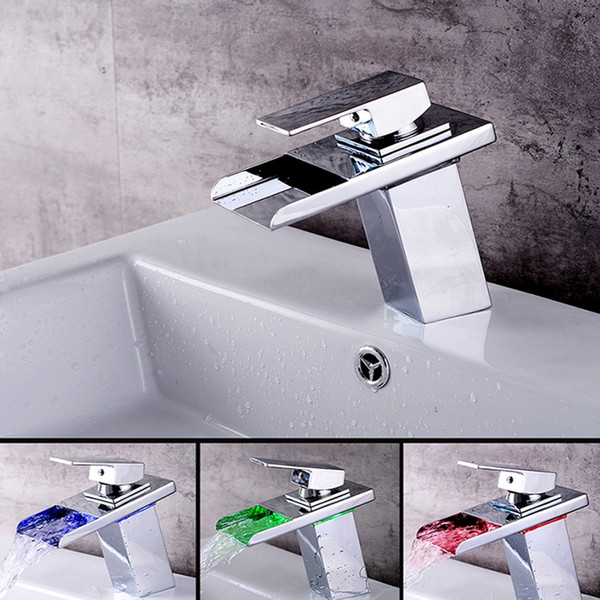 LED color Faucet Bathroom Basin Faucet Brass Mixer Tap Waterfall Faucets Hot Cold Crane Basin Tap