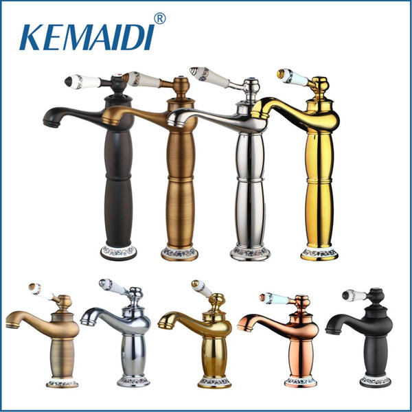 KEMAIDI Tall Antique Brass/Chrome Basin mixer Golden Bathroom Faucets Single Handle Single Hole Cold&Hot Water Tap torneira