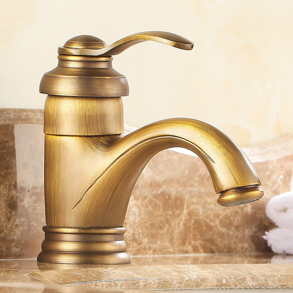 Basin Faucets Antique Brass Bathroom Sink Faucets Single Handle Deck Mounted Bath Wash Hot Cold Mixer Water Tap WC Taps