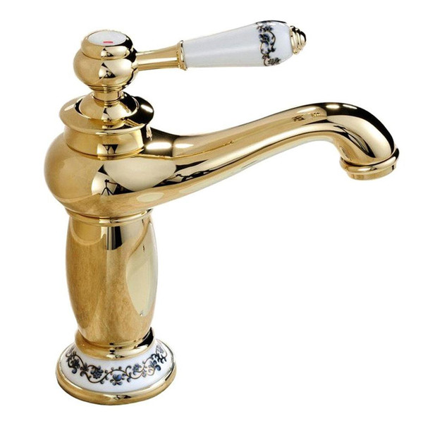 Wholesale- 2017 NEW All copper ceramics Single Handle Single hole kitchen Washing basin chrome Faucet(Gold)