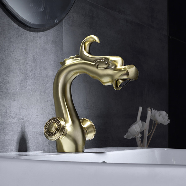 Basin Faucets Antique Brass Brushed Bathroom Sink Faucets Dual Handle Deck Mount Bath Washbasin Hot Cold Mixer Water Tap WC Taps