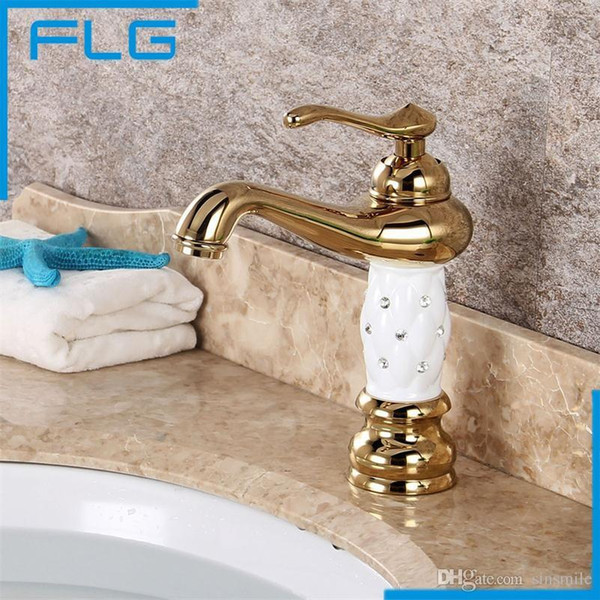 Wholesale- Free Shipping Bathroom Basin Gold Faucet, Brass with Diamond/Crystal Body Tap New Luxury Single Handle Hot and Cold Tap 100088