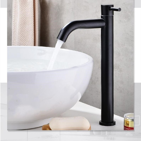 Black 304 stainless steel material single cold bathroom sink faucet handle basin faucet