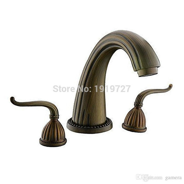 Wholesale- 100% Brass Antique Bronze Widespread Lavatory Faucets 2016 Factory Direct Classic Design 3 Holes Wash Basin Mixer Taps