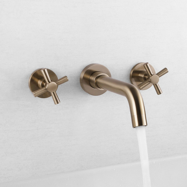 Matt Gold plated Bathroom Faucets In Wall Mounted Faucet Hot and Cold Device Faucet Dual Handle Bathroom Basin Sink Mixer Tap G2068