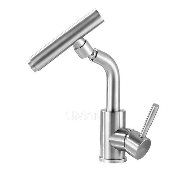 360 Rotatable Spout 304 Stainless Steel Bathroom Sink Faucets Nickel Brushed Single Handle Hot Cold Mixer Deck Mounted Basin Taps SSMP035