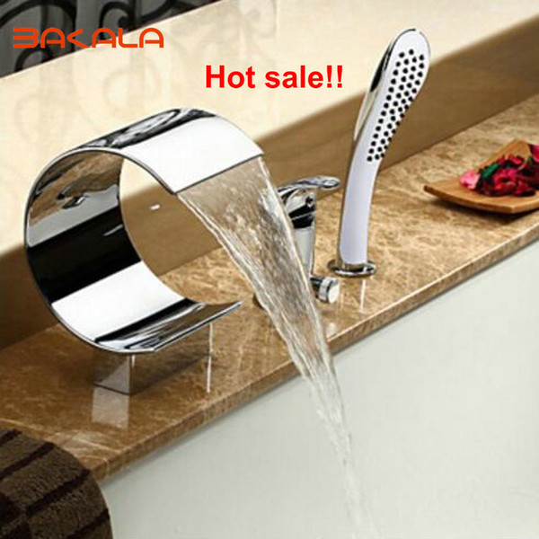 Wholesale- 2017 BAKALA Newly Spout Waterfall Bathroom 3 pcs Single Handle Faucet Mixer Faucet with Handheld Shower Head