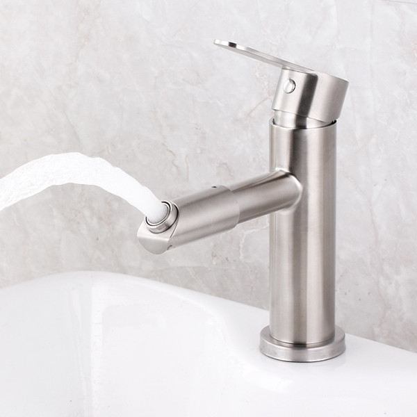 360 degree rotate spout mouth bathroom basin mixer faucet 304 stainless steel material brushed surface hot and cold water