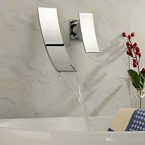 Wholesale- Wholesale And Retail Free Shipping Wall Mounted Waterfall Bathroom Basin Faucet Single Handle Sink Mixer Tap Chrome