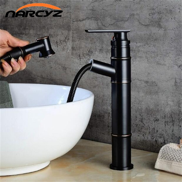 New Basin Faucet Hot and Cold Bathroom Wash Basin Faucet Pull Out Crane Copper Sink Basin Faucet Water Tap Black/Antique B530