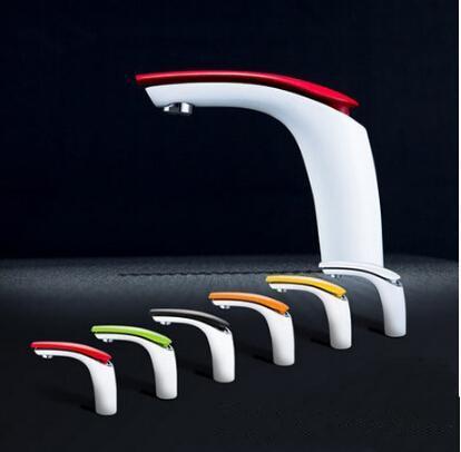 Wholesale- New Hot sell Brass Baking finish bathroom basin Faucet / Fashion 12 Colors Hot and Cold Water Mixer Tap / Black&White&Red