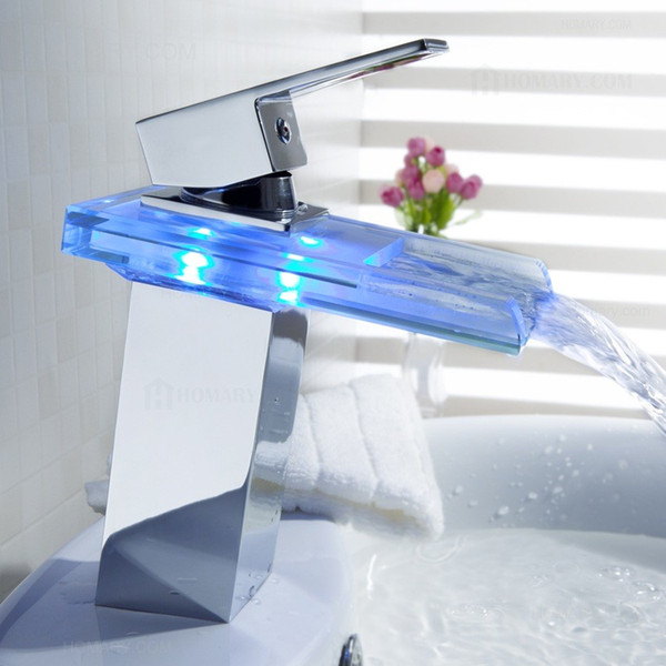 LED Waterfall Single Handle Bathroom Faucet Mixer Tap Chrome Finish