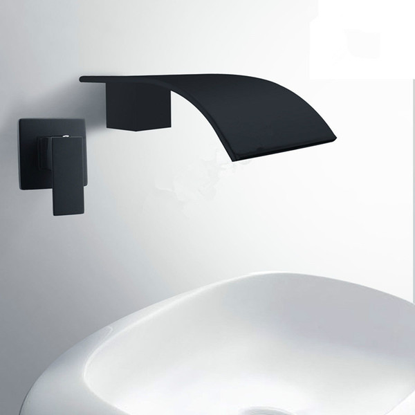 Wall Waterfall Bath Spout Basin Diverter Mixer Tap Brass Square Faucet Matte Black Finish