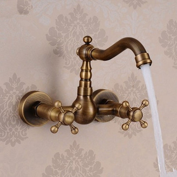 Wholesale and Retail Bathroom Basin Faucets Antique Brass Brushed Bronze 2 Handle Wall Mounted Hot Cold Mixer Toilet Sink Taps ABMPL002