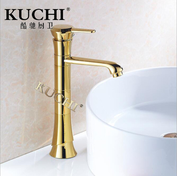 KUCHI 9019 Gold Basin Faucet Brass Excellent Core Valve/Spool Single Holder Single Hole Tap Cold/Hot Bath Faucet