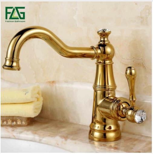 Gold Plated Basin Faucets Cold and Hot Single Lever Crystal Faucet Handles Golden Classic Bathroom Faucet Mixer M095