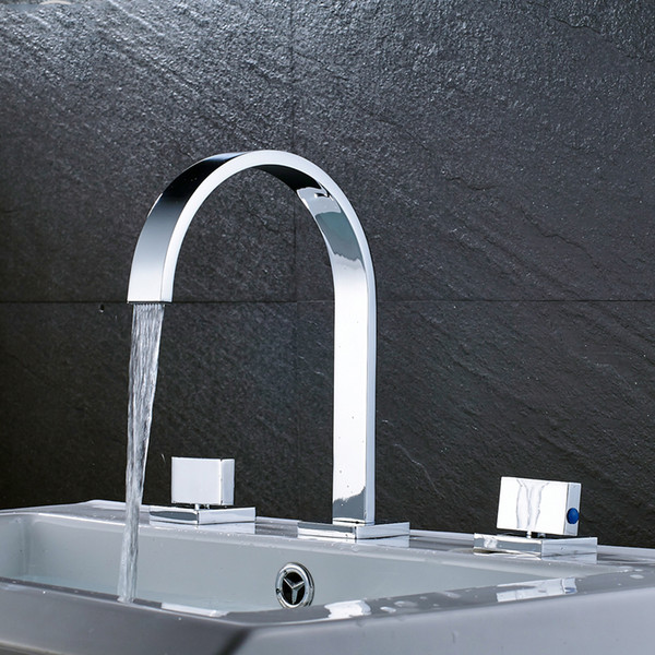 Modern Luxury Chrome polished dual handle deck mounted basin faucet hot and cold water mixer square basin sink tap