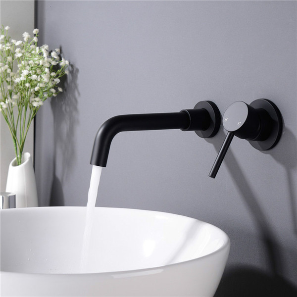 Matte Brass Wall Mounted Basin Faucet Single Handle Hot Cold Sink Faucet Rotation Spout Burnished Gold