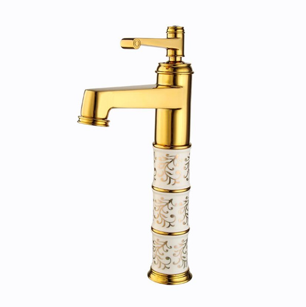 New Luxury Hotel Golden Faucet Full Brass European Basin Top Basin Faucet Hihg Quality Hot Cold Water Mixing Single Hole Faucet Wholesale