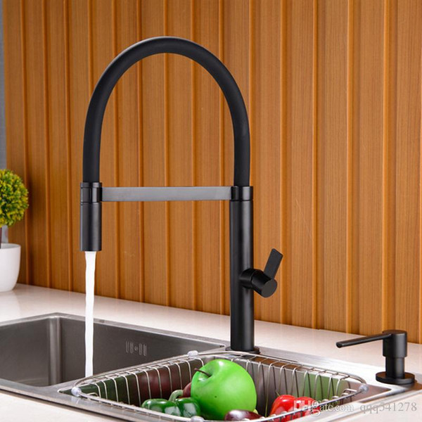 Solid Brass Kitchen Faucet Pull Out Down Sink Mixer Tap 360 Swivel Spout Hot and Cold Water Torneira,Matte Black & Chrome