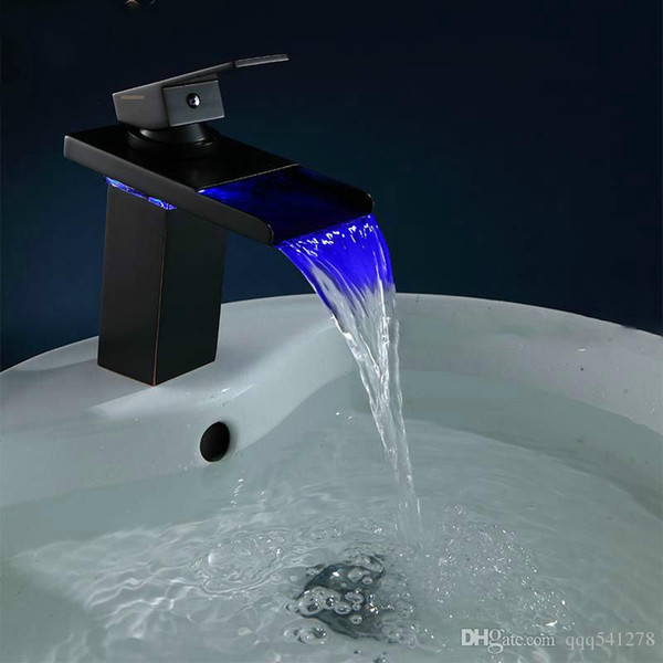 Black Water Powered LED Faucet Bathroom Basin Faucet Brass Mixer Tap Waterfall Faucets Hot Cold Crane Basin Tap