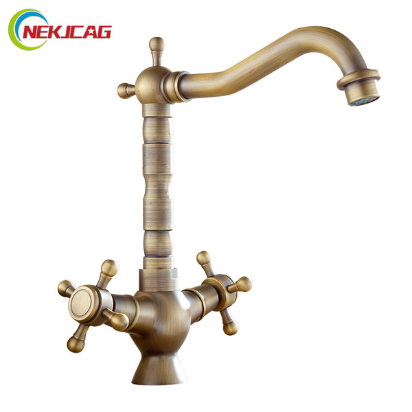 Bathroom Sink Faucet Double Handle Control Long Nose Spout Single Hole Hot and Cold Water Mixer Tap Crane