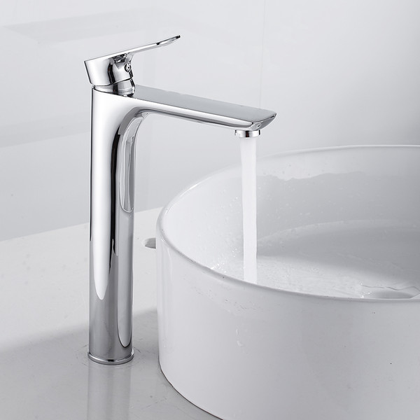 Tall Basin Faucet Modern Counter Top Basin Mixer Taps Bathroom Sink Tall Chrome Faucet Deck Mounted Single Hole Waterfall