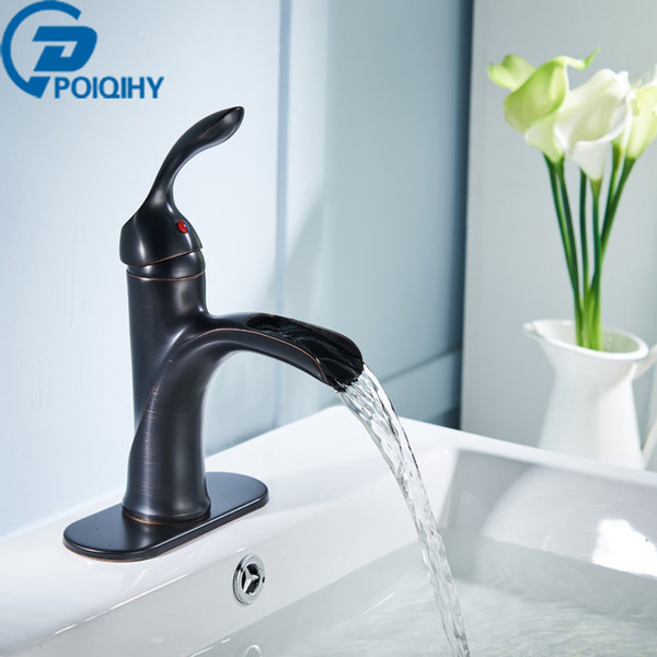 Basin Faucet Waterfall Single Handle Vanity Sink Mixer Tap Brass Deck Mounted Basin Bathroom Faucet Oil Rubbed Bronze Finish