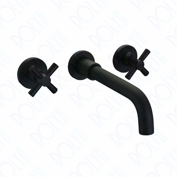 2018 Wholesale Solid Brass Construction Matte Black Dual Handles Wall Mounting Bathroom Faucet Basin Mixer Set