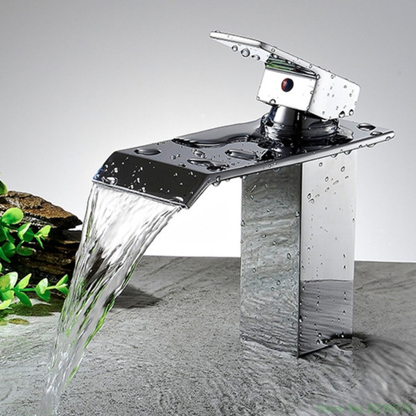 Silber Single Handle Polished Chrome Brass Waterfall Bathroom Square Sink Tap