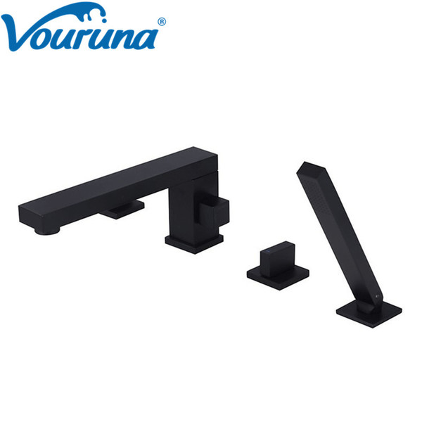 VOURUNA Cubix Square Style 4 Hole Bathtub Faucet Shower Mixer Bathing Filler Tap Wholesale Solid Brass Burnish Golden/Chrome/Black