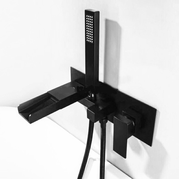 Rolya Matte Black Waterfall Square Bathing Shower Faucet Mixer Tap Wall Mounted Bathtub Filler Chrome