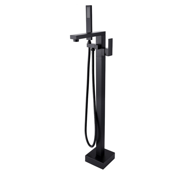 Rolya Matte Black Square Freestanding Bath Spout Shower Faucet Mixer Tap Floor Mounted Bathtub Filler