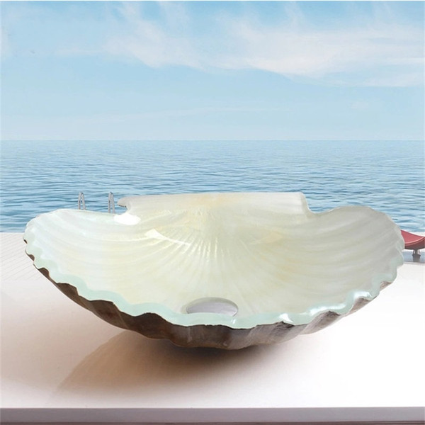 Art Table Bathroom Wash Basin Shower Room Glass Hot Coloring Scallop In Shell Shape Melt Washing Basins Fashion Home Decor 228bw jj