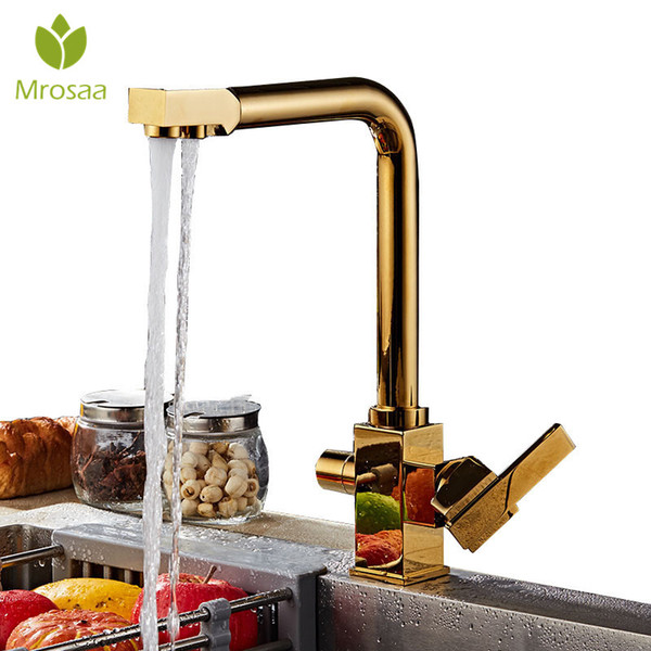 Brass Swivel Drinking Hot & Cold Water Faucet 3 Way Water Filter Purifier Golden Kitchen Faucets Chrome Single Lever Sinks Taps