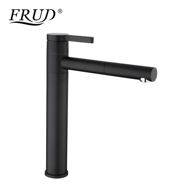 FRUD Basin Faucets Pull Out Black Bathroom Sink Crane Sink Basin Mixer Taps Hot and Cold Deck Mounted Bathroom Faucet Y10121