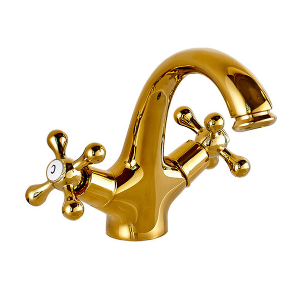 Golden Nickel Finished Bathroom Basin Hot and Cold Water Mixer Faucet Deck Mounted Taps