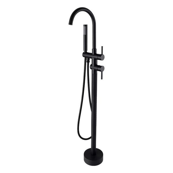 Rolya Round Style Matte Black Free Mounted Bathtub Faucets Floor Standing Bath Filler Taps