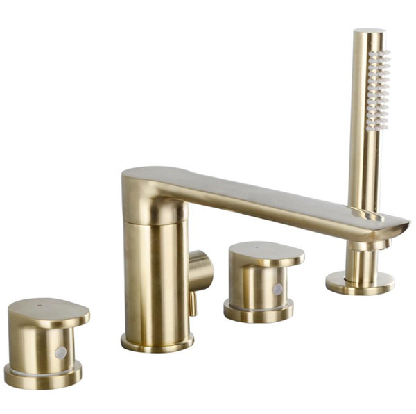 4 PCS Gold Plate Brass Bathroom Tub Faucet Europe Style Dual Handles Tub Spout W/ Hand Shower FC2660