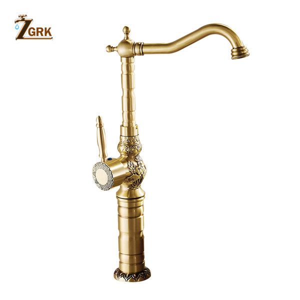 ZGRK Basin Faucets Antique Brass Bathroom Faucet Basin Tap Rotate Single Handle Hot and Cold Water Mixer Taps