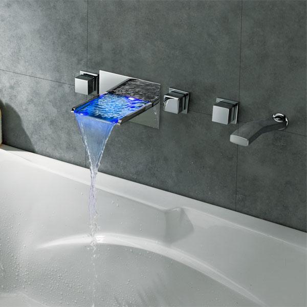 Wholesale New Arrival Wall Mounted 5PCS LED Waterfall Bathtub Faucet Tub Filler Bath Tap