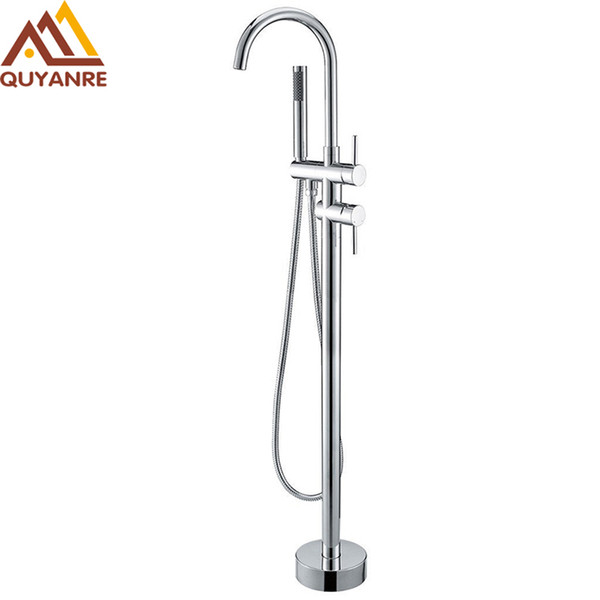 Chrome Bathtub Faucet 360 Rotation Chrome Floor Stand Faucet Single Handle Mixer Tap ABS handshower Bath Faucets