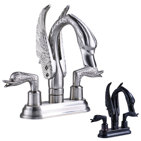 Newly Deck Mounted Swan Shape Basin Sink Faucet Two Handles Two HolesBathroom Sink Mixer Taps