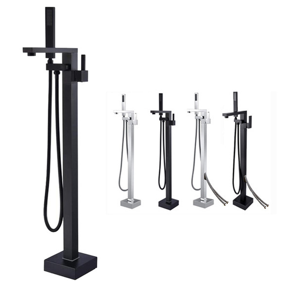 Black Shower Bath Set Square Brass Handheld Shower Faucet Floor Standing 2 Function Showers Unique Faucet