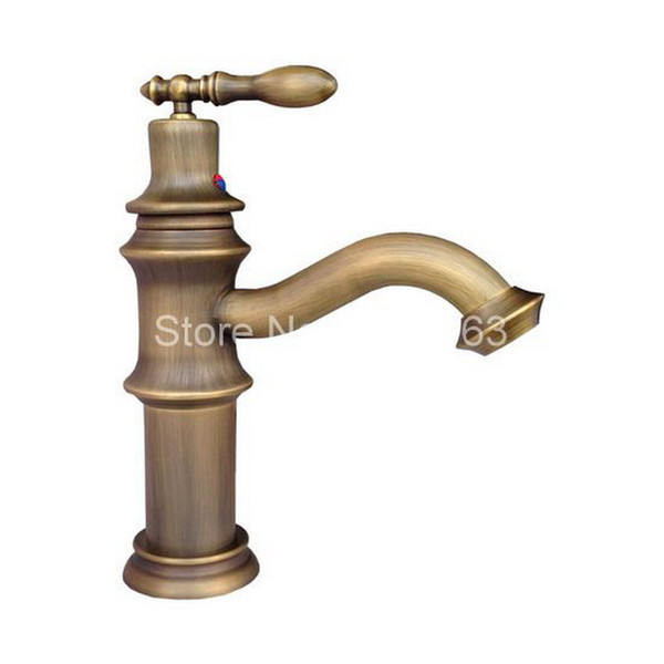 Antique Brass Single Lever Handles Bathroom Vessel Sink Basin Faucet Mixer Taps aan042