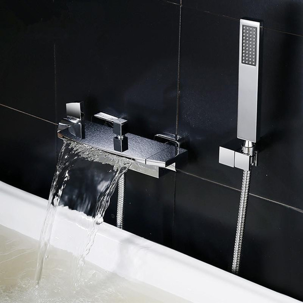 Wholesale Patent Design Solid Brass Luxurious Wall Mounted Waterfall Bath Mixer Faucet Bathtub Taps with handshower