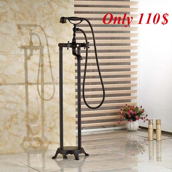 Wholesale And Retail Luxury Oil Rubbed Bronze Floor Mounted Bathroom Tub Faucet W/ Hand Shower Sprayer Solid Brass Mixer Tap