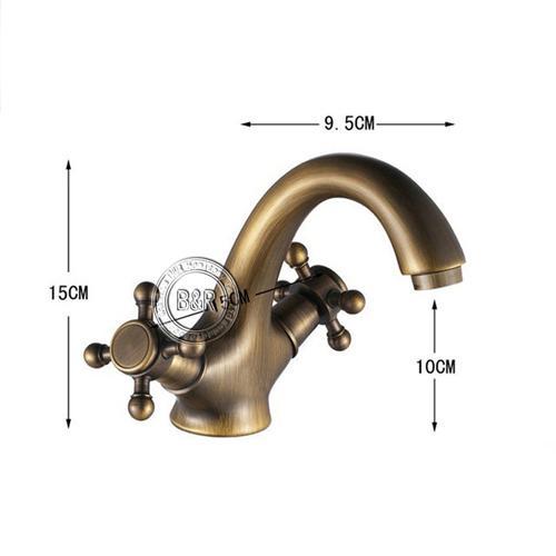 Wholesale-[BE]Free shipping dual holder single hole antique brass thicken finish bathroom basin mixer tap durable faucet antique GZ7304